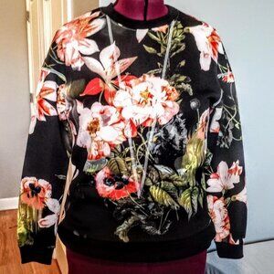Mia Mod Black Floral Print LS Pullover Sweatshirt
